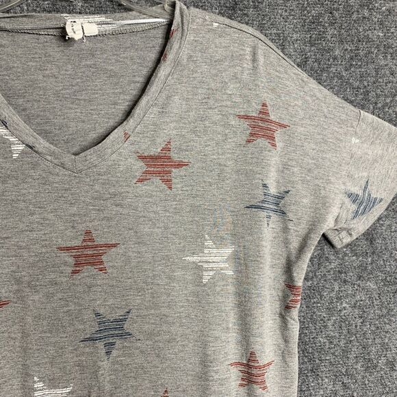 Cable & Gauge Short Sleeve Patriotic Star T-Shirt Women L Red White Blue On Gray - Picture 3 of 8